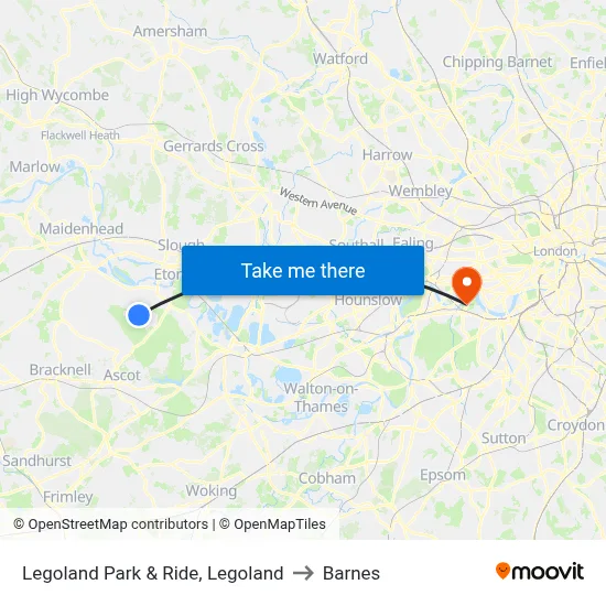 Legoland Park & Ride, Legoland to Barnes map