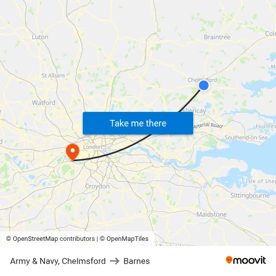 Army & Navy, Chelmsford to Barnes map