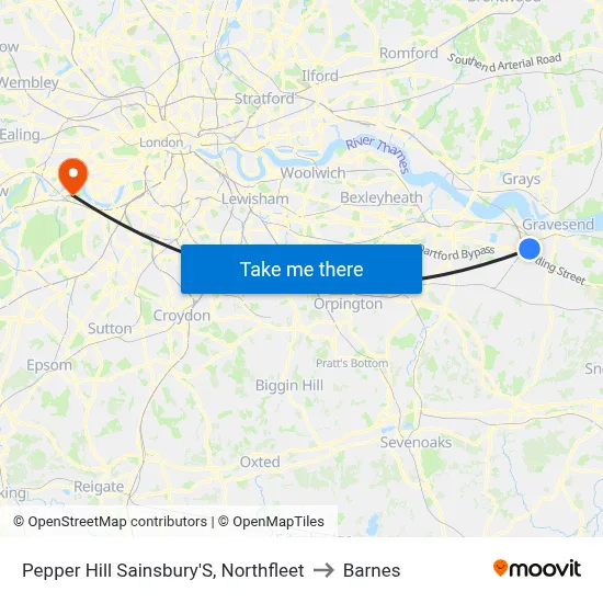 Pepper Hill Sainsbury'S, Northfleet to Barnes map