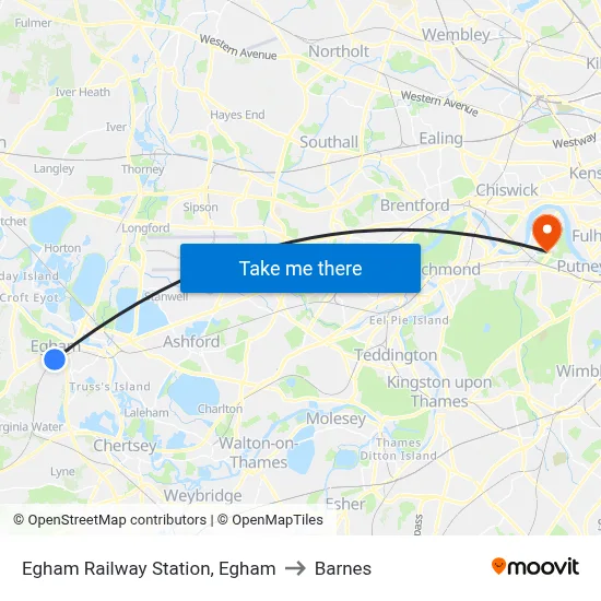 Egham Railway Station, Egham to Barnes map