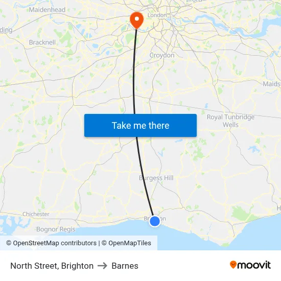 North Street, Brighton to Barnes map