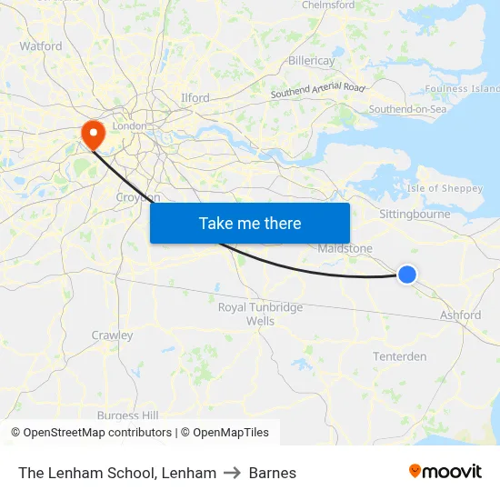 The Lenham School, Lenham to Barnes map