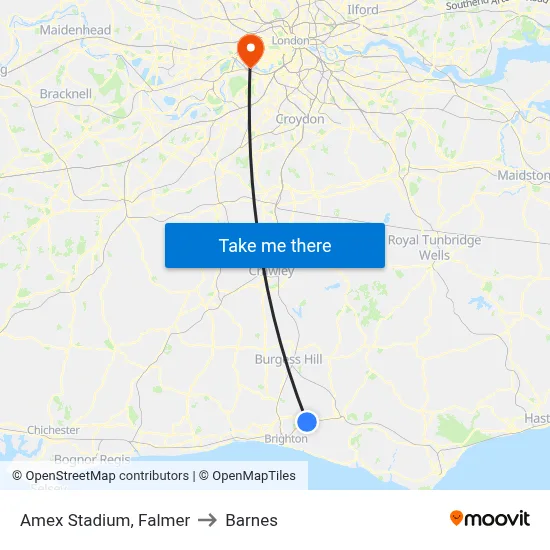 Amex Stadium, Falmer to Barnes map