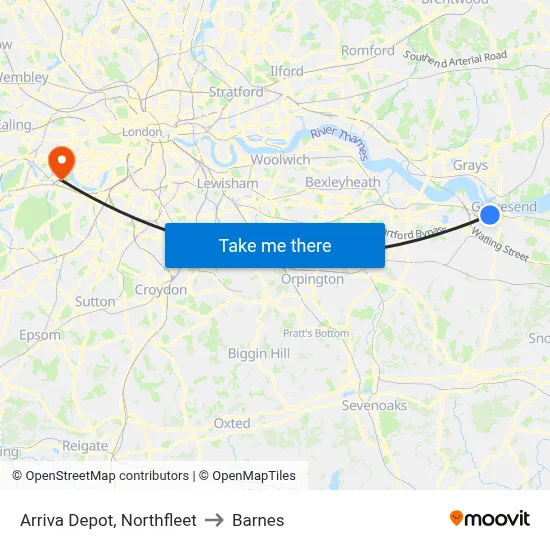 Arriva Depot, Northfleet to Barnes map