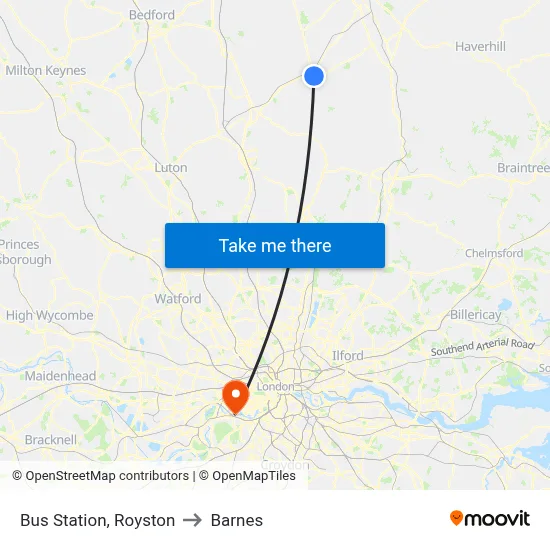 Bus Station, Royston to Barnes map