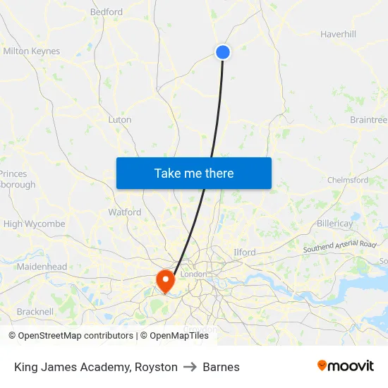 King James Academy, Royston to Barnes map