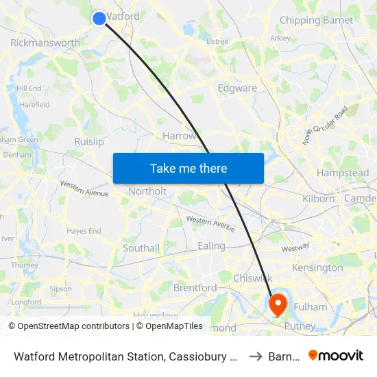 Watford Metropolitan Station, Cassiobury Park to Barnes map