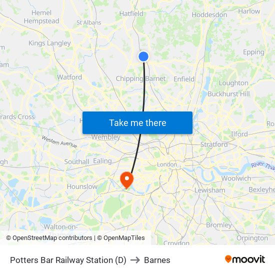 Potters Bar Railway Station (D) to Barnes map