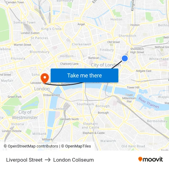 Liverpool Street to London Coliseum map