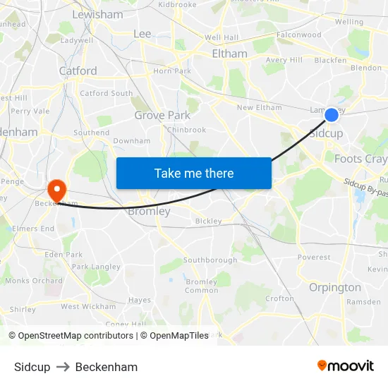 Sidcup to Beckenham map