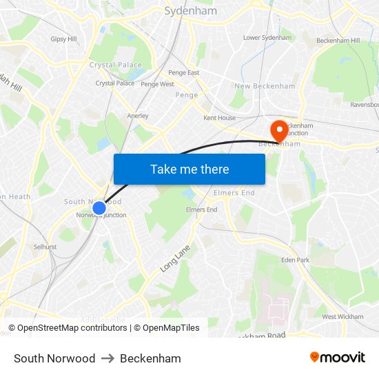 South Norwood to Beckenham map
