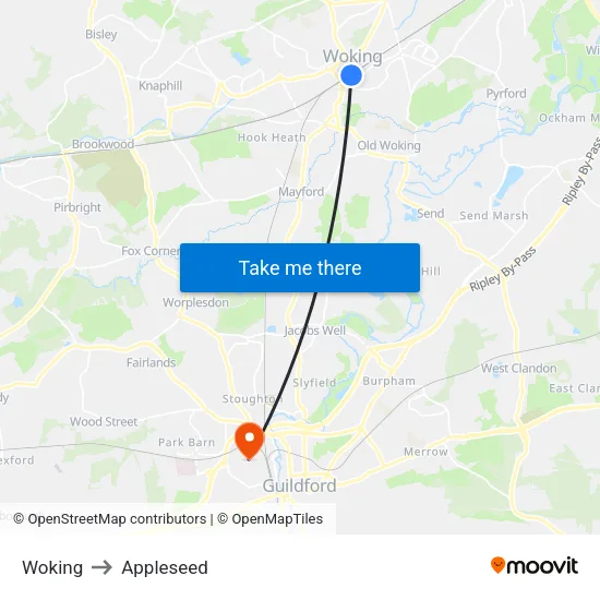 Woking to Appleseed map