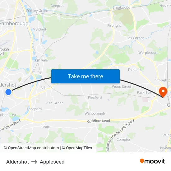 Aldershot to Appleseed map