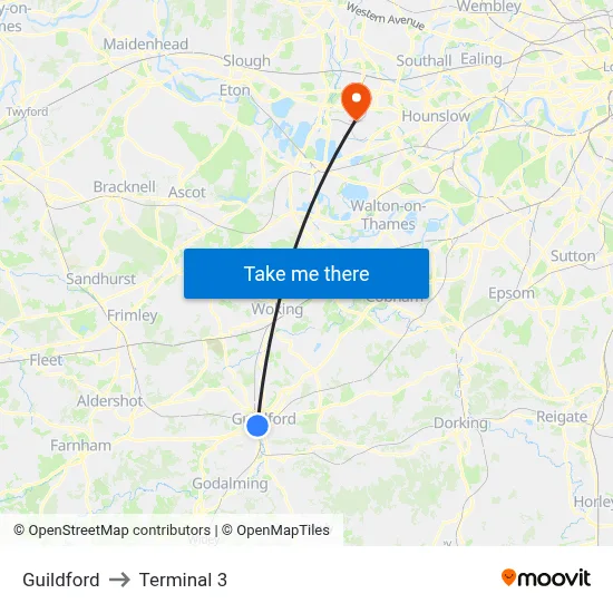 Guildford to Terminal 3 map