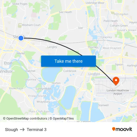 Slough to Terminal 3 map