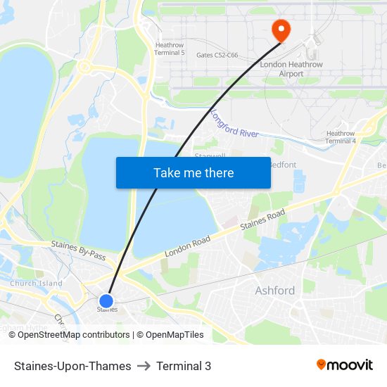 Staines-Upon-Thames to Terminal 3 map