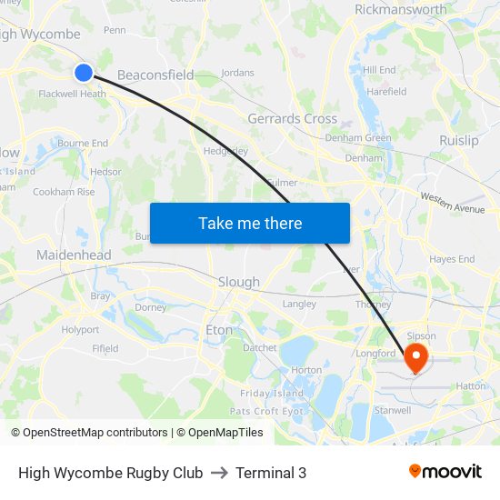 High Wycombe Rugby Club to Terminal 3 map