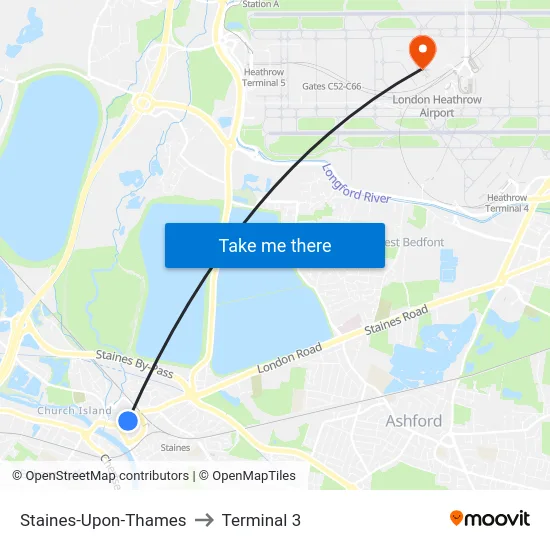 Staines-Upon-Thames to Terminal 3 map