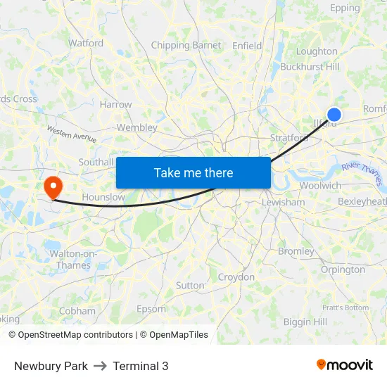Newbury Park to Terminal 3 map