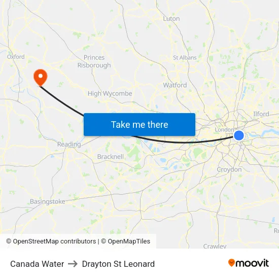Canada Water to Drayton St Leonard map