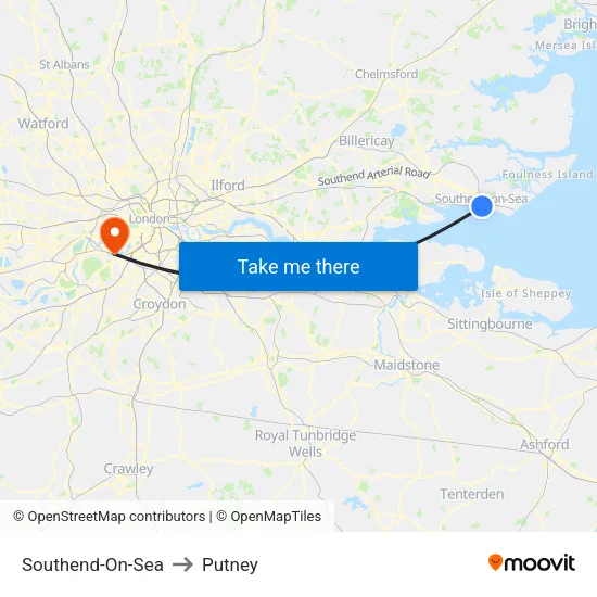 Southend-On-Sea to Putney map
