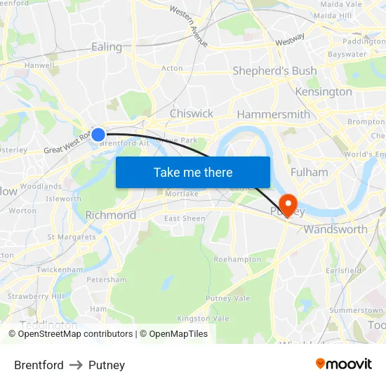 Brentford to Putney map
