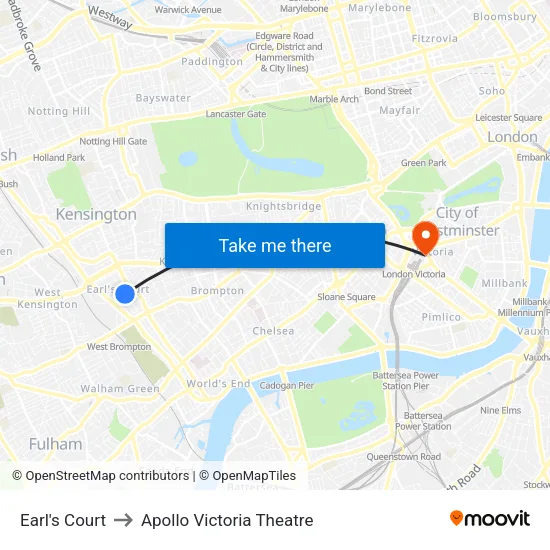 Earl's Court to Apollo Victoria Theatre map