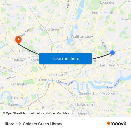 Ilford to Golders Green Library map