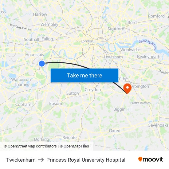 Twickenham to Princess Royal University Hospital map