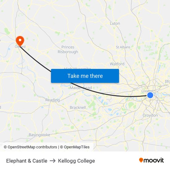 Elephant & Castle to Kellogg College map