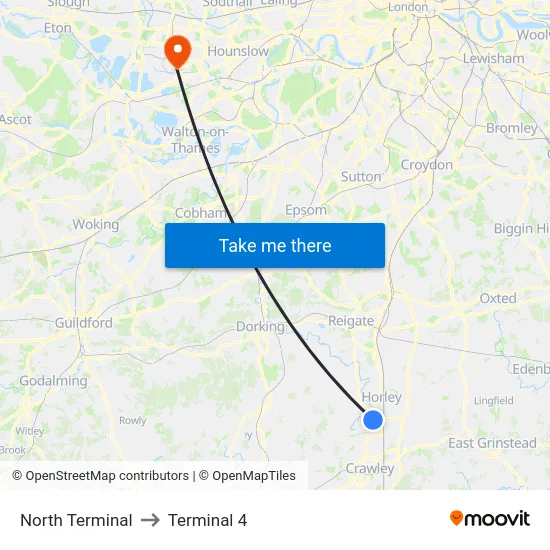 North Terminal to Terminal 4 map