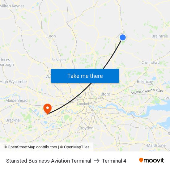 Stansted Business Aviation Terminal to Terminal 4 map