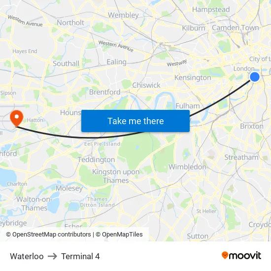 Waterloo to Terminal 4 map