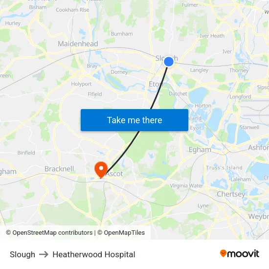 Slough to Heatherwood Hospital map