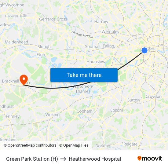Green Park Station (H) to Heatherwood Hospital map