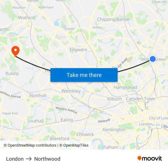 London to Northwood map