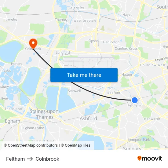 Feltham to Colnbrook map