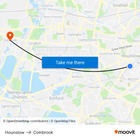 Hounslow to Colnbrook map