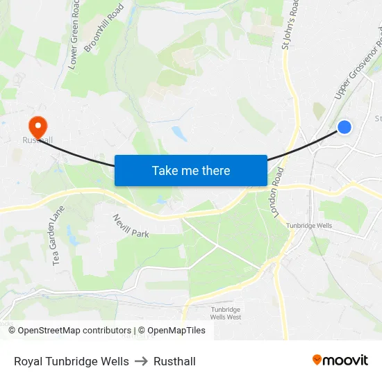Royal Tunbridge Wells to Rusthall map