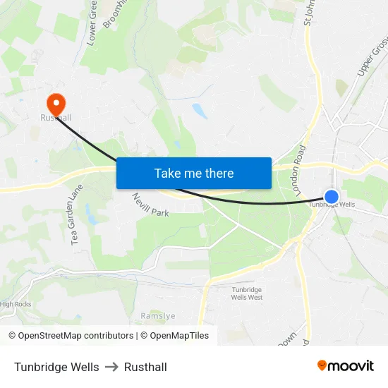 Tunbridge Wells to Rusthall map