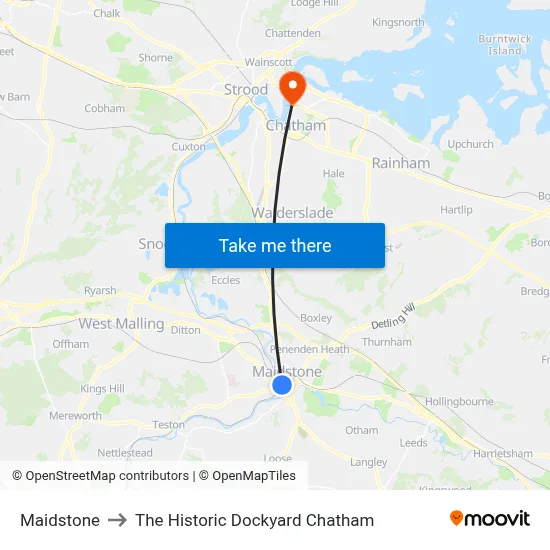 Maidstone to The Historic Dockyard Chatham map