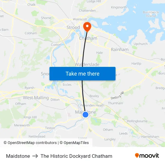 Maidstone to The Historic Dockyard Chatham map