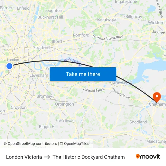 London Victoria to The Historic Dockyard Chatham map