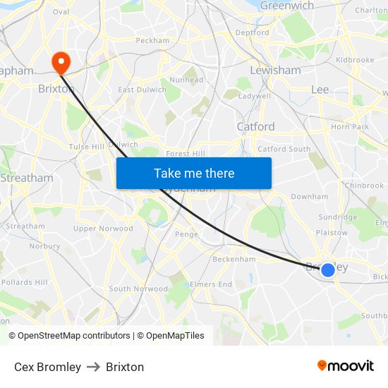 Cex Bromley to Brixton map