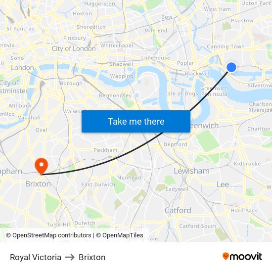 Royal Victoria to Brixton map