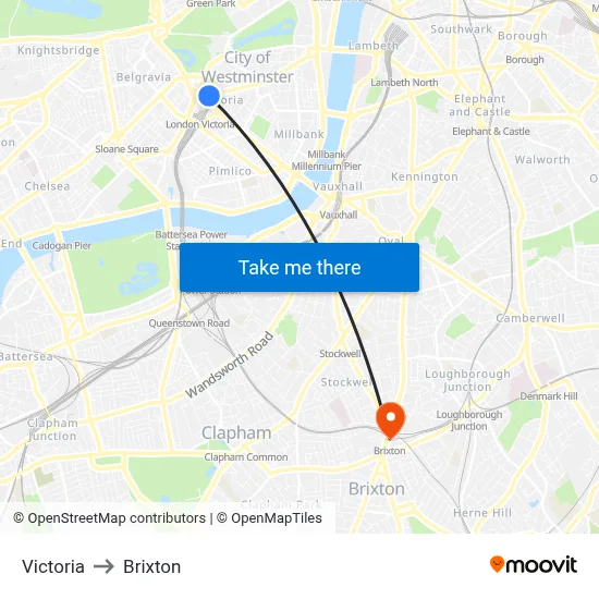 Victoria to Brixton map