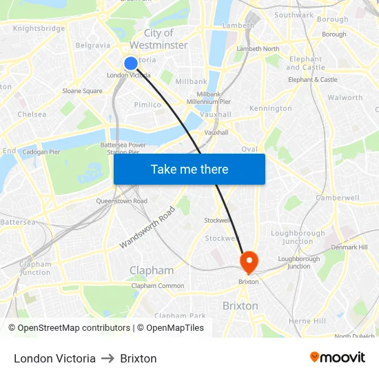 London Victoria to Brixton map