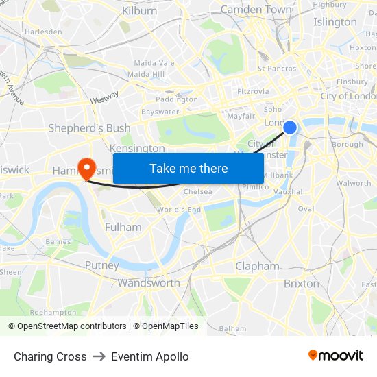 Charing Cross to Eventim Apollo map