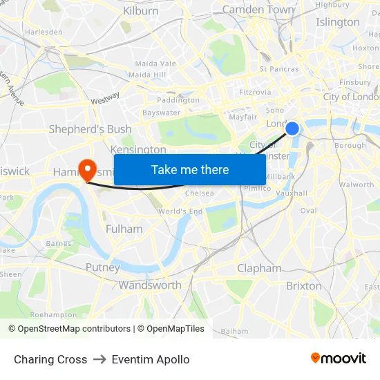 Charing Cross to Eventim Apollo map