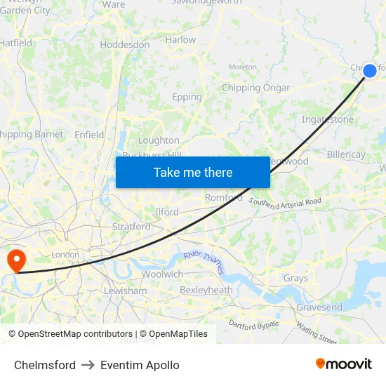 Chelmsford to Eventim Apollo map